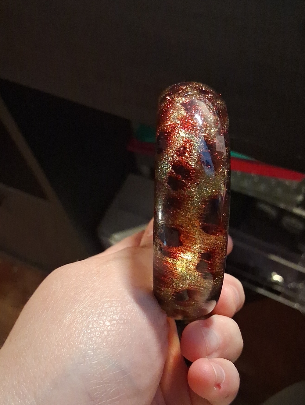 & Other Stories Red and Gold Glitter Resin Bangle